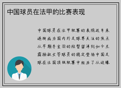 中国球员在法甲的比赛表现